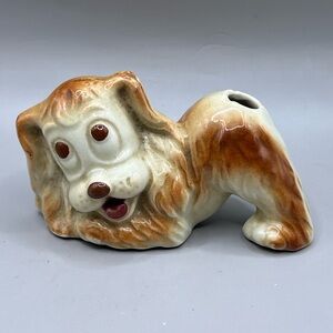 Glazed Ceramic Kitschy Puppy Dog Bud Vase Air Plant Holder Or Pen Holder 4”